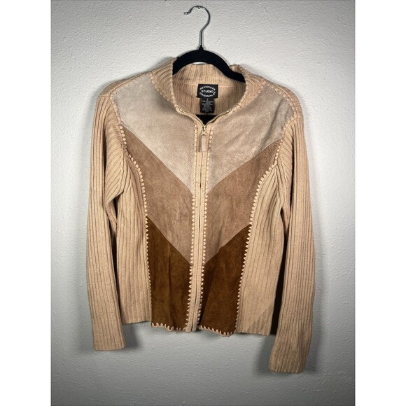 Vintage Designers Studio Originals Knit Sweater Size M Jacket Leather Zipper #32 - Picture 1 of 6